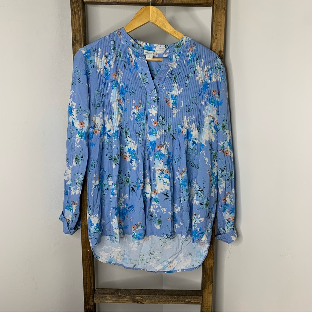 Sundance Blue Floral Button Down Blouse Size S